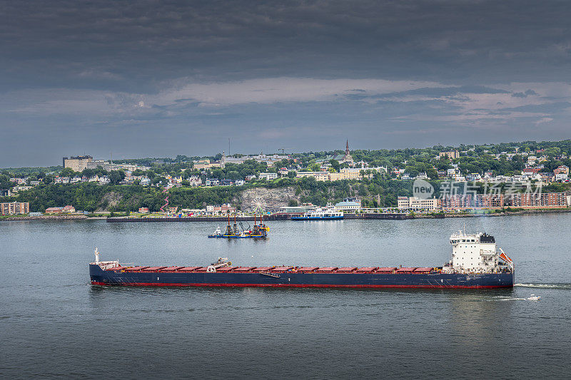 container ship on Saint Lawrence River in Quèbec City in Canada